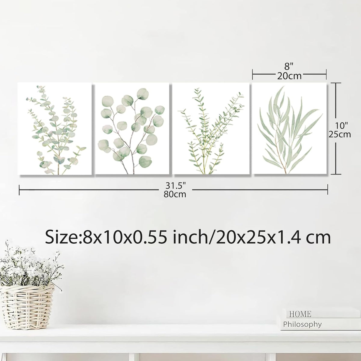 Set 4 Cuadros Botánicos Minimalistas para Pared 8x10"